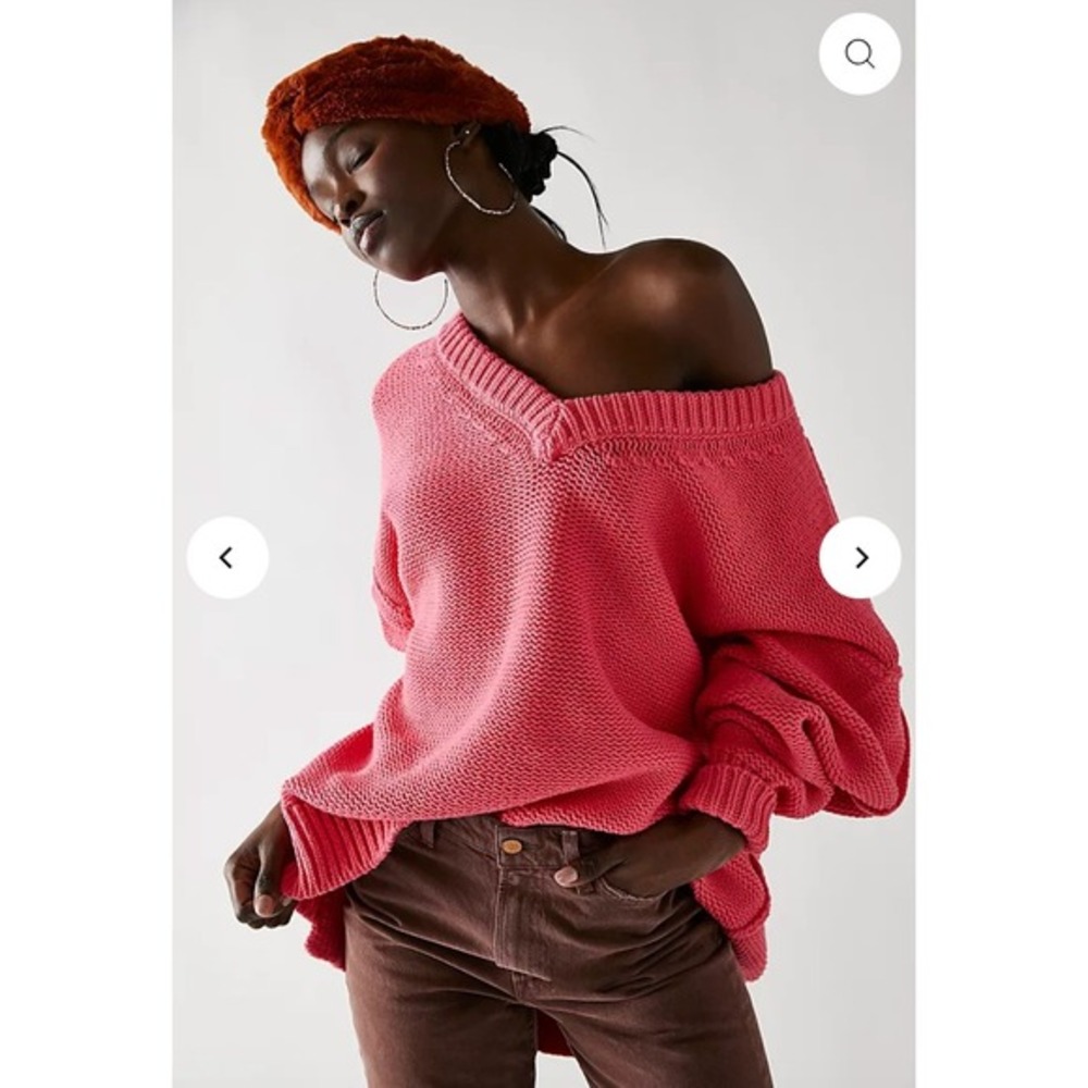 Free‎ People Brookside V-Neck Sweater Pink Oversized Knit Pullover XS OB1056587
